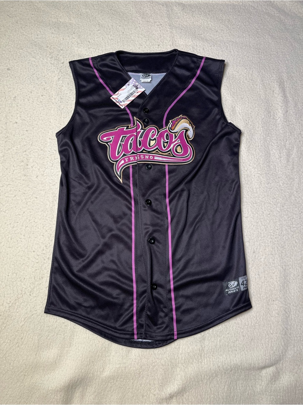 NWT MiLB Fresno Grizzlies Tacos OT Sports 2022 Team Game Issue Jersey Mens 42 S